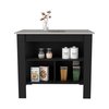 Tuhome Cala Kitchen Island, Four Legs, Three Shelves, Black/Ibiza Marble AWZ6538